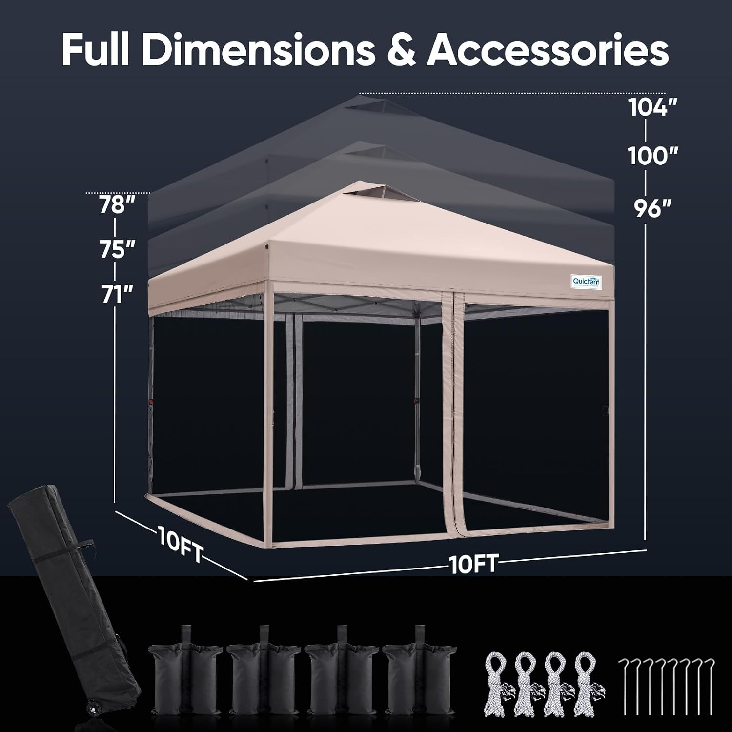 Quictent 10'x10' Pop up Screened Canopy Tent with Mosquito Netting | Portable Easy up Outdoor Screen House Shelter for Patio, Camping and Picnic, Includes Wheeled Carry Bag
