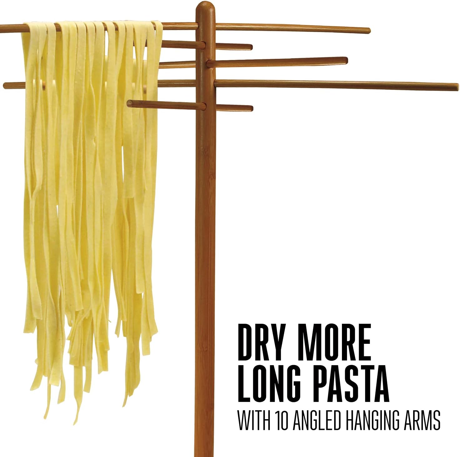 Weston Bamboo Pasta Drying Rack (53-0201), 10 Drying Arms, 16" Tall, 14" Wide, Stores Flat