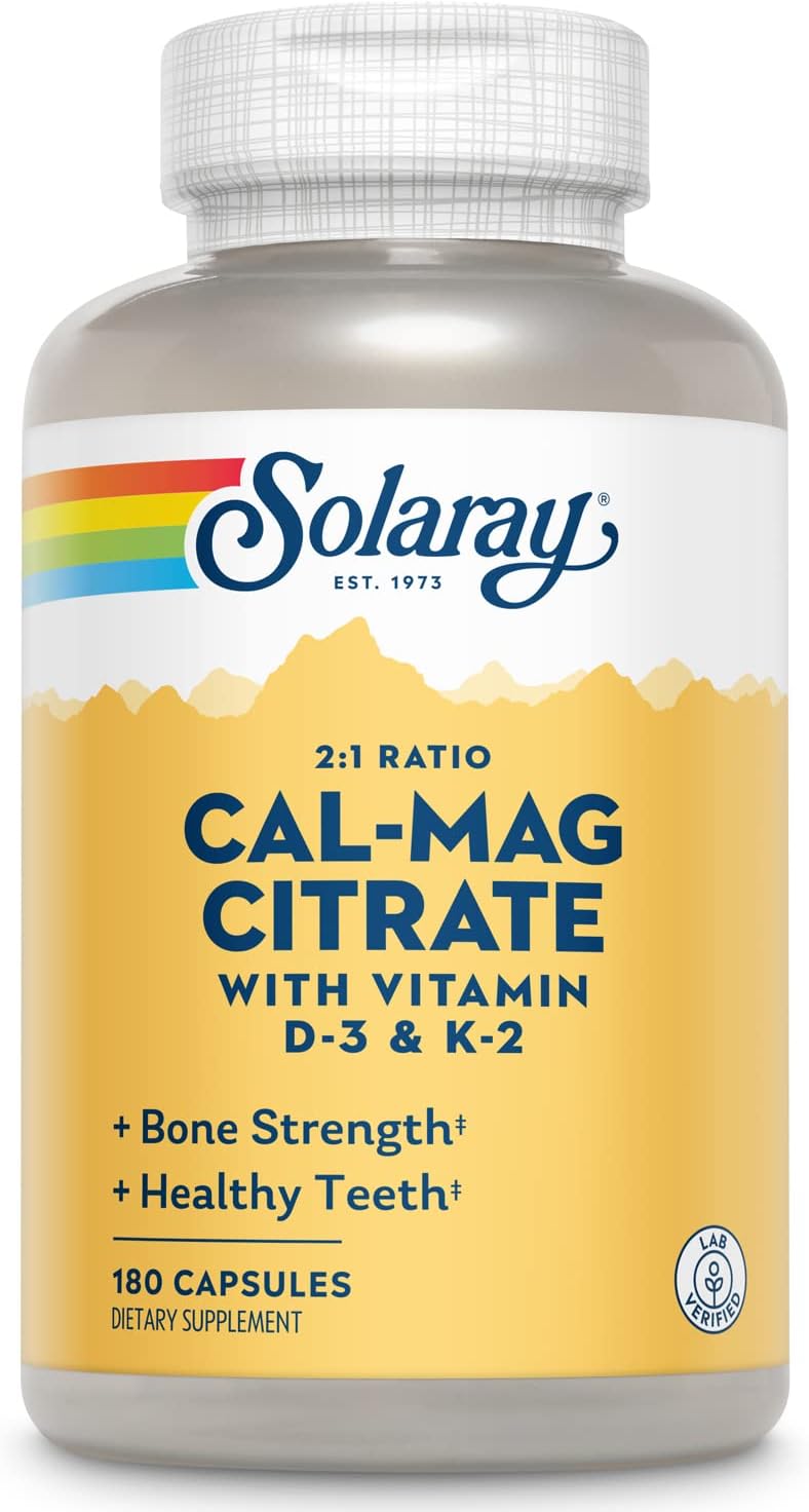 SOLARAY Calcium Magnesium Citrate 2:1 with Vitamin D3 K2, 180 Capsules | Bone, Heart