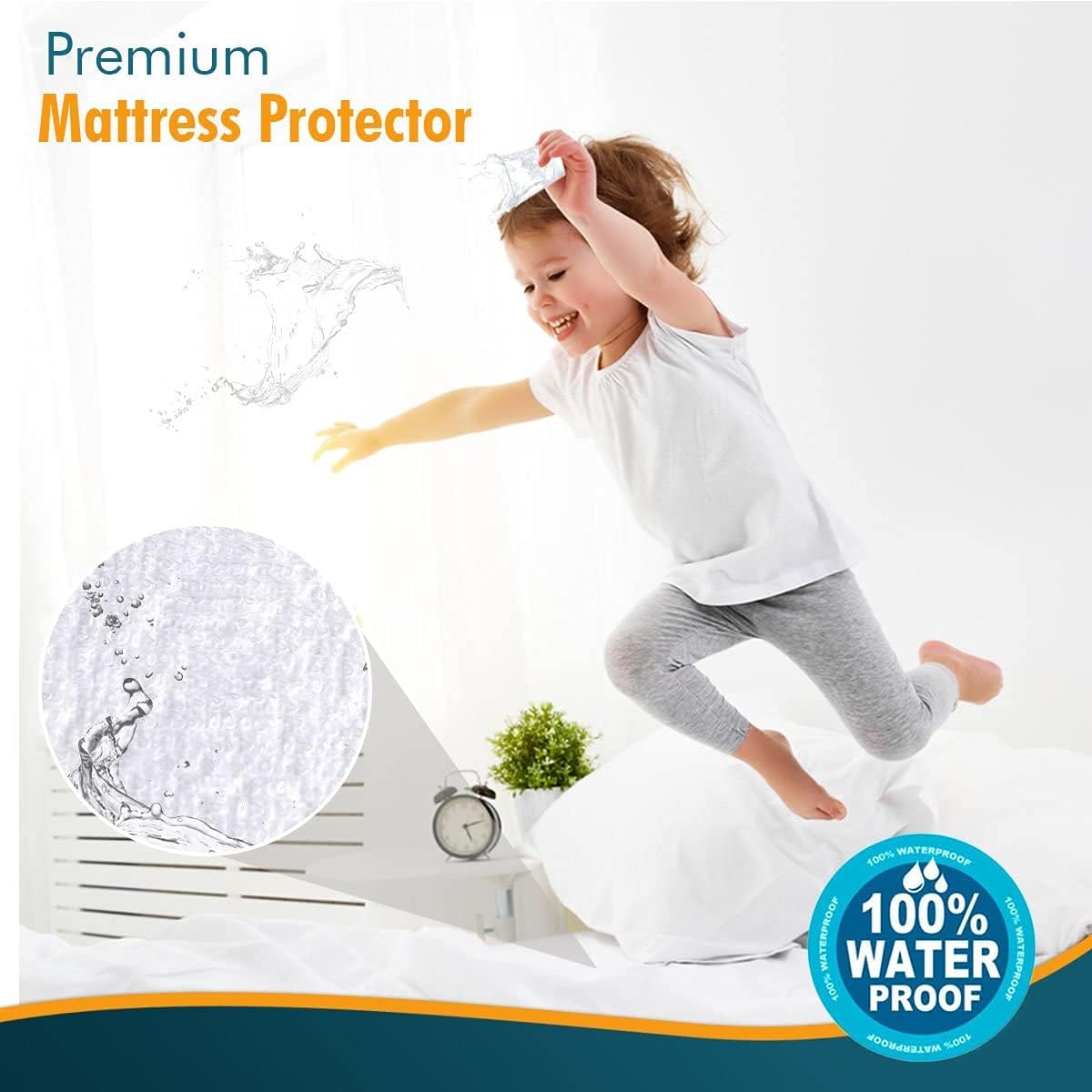 PlushDeluxe Waterproof King Mattress Protector, Terry Cotton | Fitted Sheet Bed Cover, Deep Stretchable Pockets, 76"x80"x18", Noiseless, Breathable, Hypoallergenic, Mite Proof, Washable