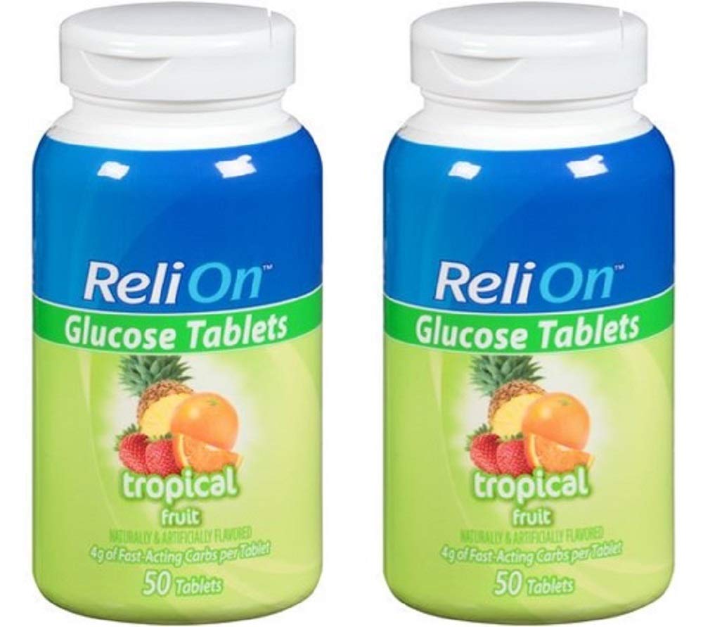 Relion Glucose Tablets - Tropical Flavor - 50 Counts (2 Pack)