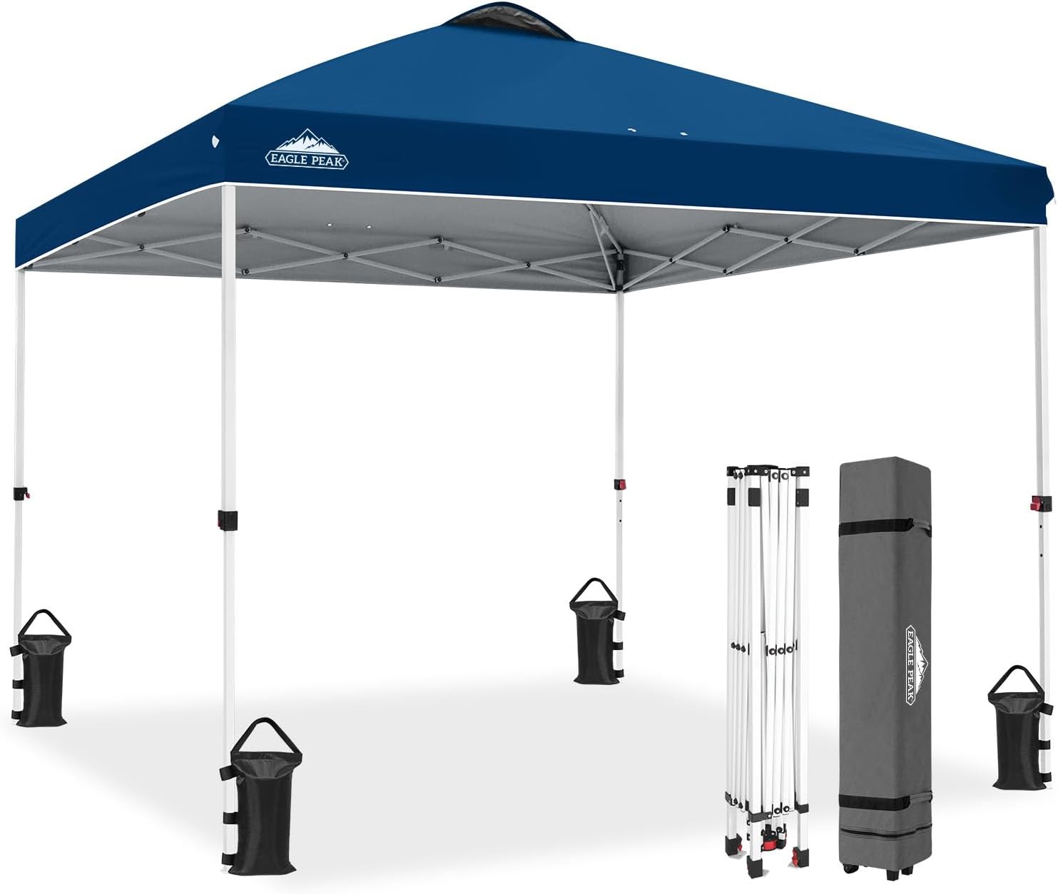 EAGLE PEAK 10x10 Pop Up Canopy Tent Easy Up Canopy Outdoor, White | Patented PeakPush™ Center Lock, 1 Person Setup Portable Pop Up Tent, Beach, Markets, Camping Sport Events, Wheeled Carry Bag