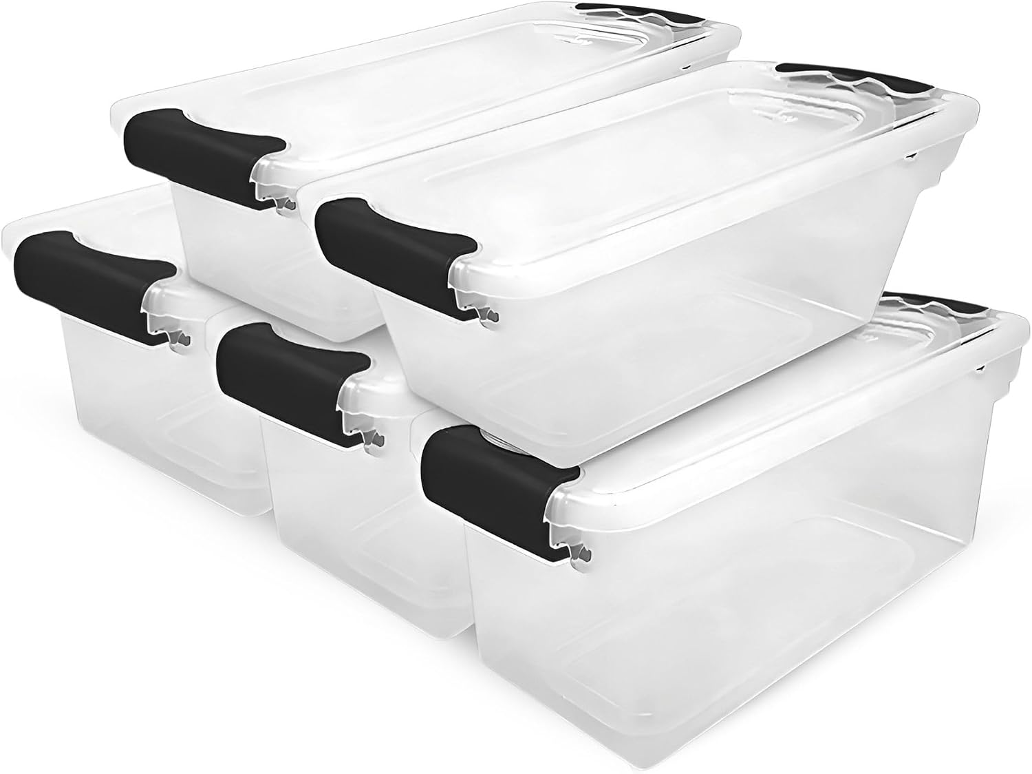 HOMZ Clear Plastic Storage Bins with Latching Lid, 15.5 Qt, Blue, 4 Pack | Stackable Container Set for Home, Office Shelves, Kitchen, Garage, and Bathroom Organization