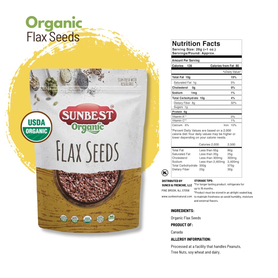 Sunbest Natural Organic Brown Sesame Seeds 32 oz.(2 lb) - USDA Organic, Non-GMO, Vegan, Gluten-free, Kosher - Fresh & Nutrient-Rich Snack, Topping, Baking - 2-Pack 16 oz