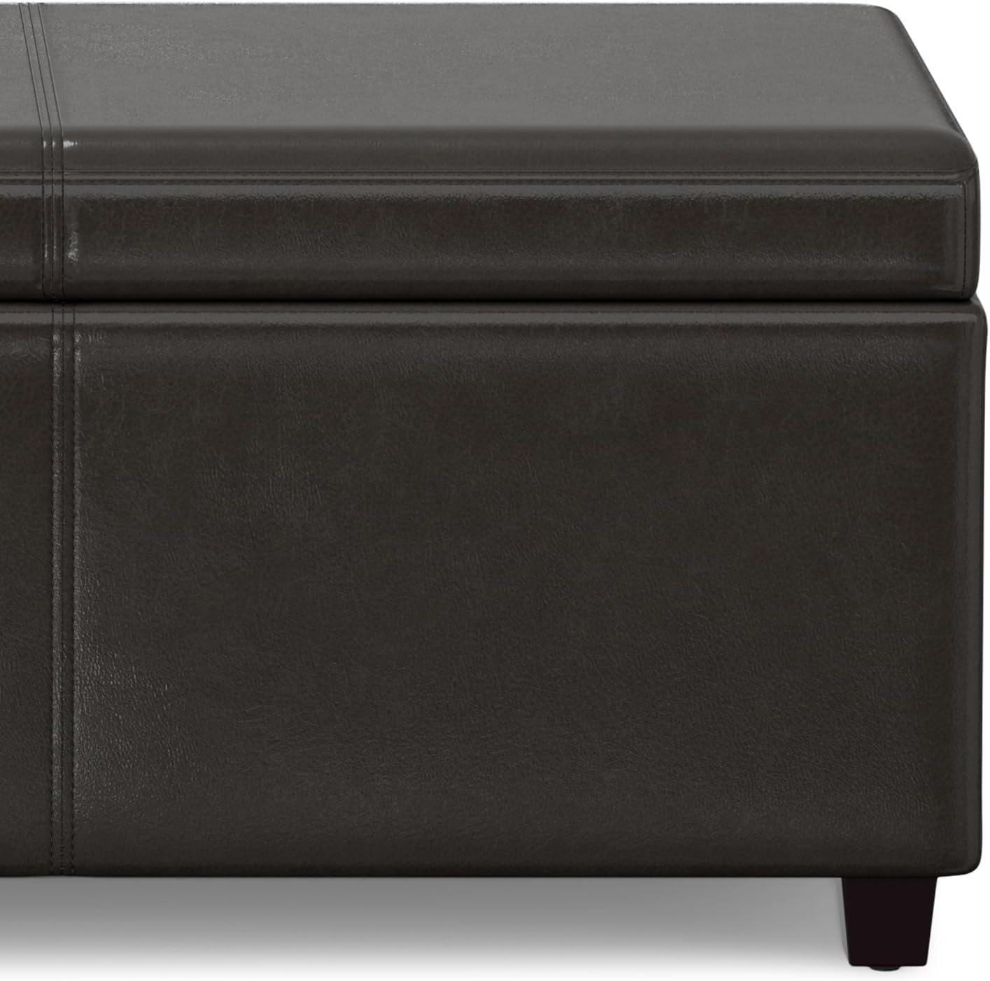 SIMPLIHOME Avalon 54" Wide Vegan Leather Storage Ottoman in Tanners Brown