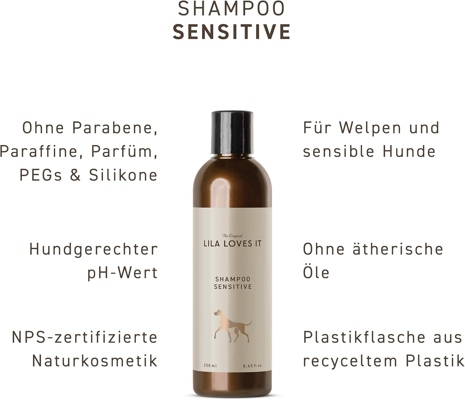 LILA LOVES IT Shampoo Sensitive for Dogs - Dog Shampoo with Aloe Vera, Almond Oil, Calendula and Camomile, moisturizing, Soothing and Gentle, 250 ml