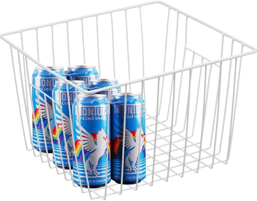 Deep Refrigerator Freezer Baskets, Large Household Wire Storage Basket Bins Organizer with Handles for Kitchen, Pantry, Freezer, Cabinet, Closets