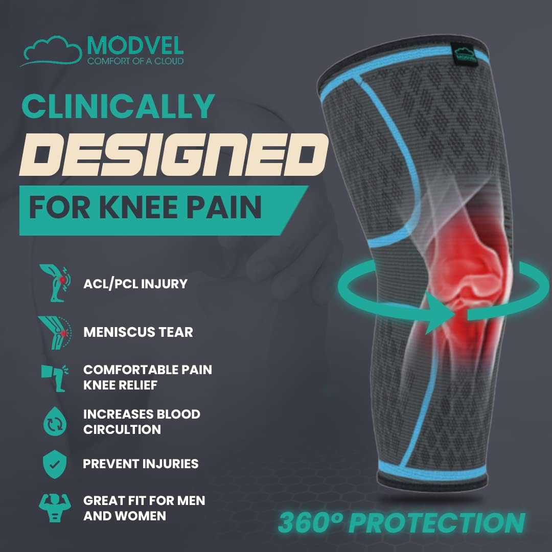 Modvel Compression Knee Brace for Women & Men - 2 Pack Knee Brace for Women Running Knee Pain, Knee Support Compression Sleeve
