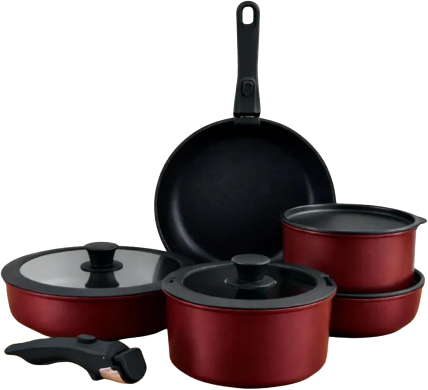 GOURMETIFIC® Pots and Pans Cookware Set [11 PCS] - Non Toxic Ceramic Coated Cooking Ware - Induction, Gas & Oven Kitchenware - Non Stick Pot & Pan Removable Handles & Stackable - ME (Emerald Green)
