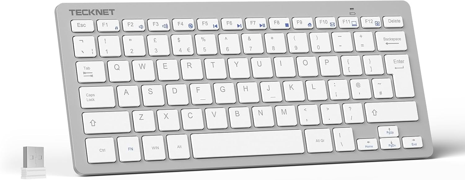 TECKNET 2.4G Wireless Keyboard - Mini Compact Keyboard with Media Hotkeys, 12-Month Battery Life, Compatible with PC, Desktop, Laptop, Smart TV - Black