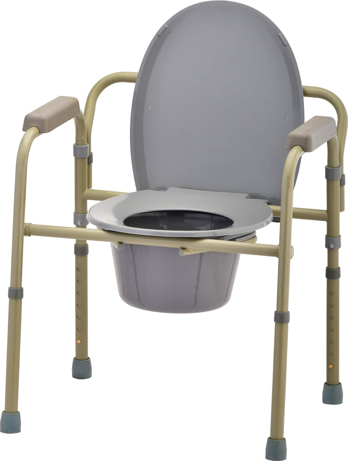 NOVA Medical Products Folding Commode, Over Toilet and Bedside Commode, Comes with Splash Guard/ Bucket/ Lid, Gray, 1 Count