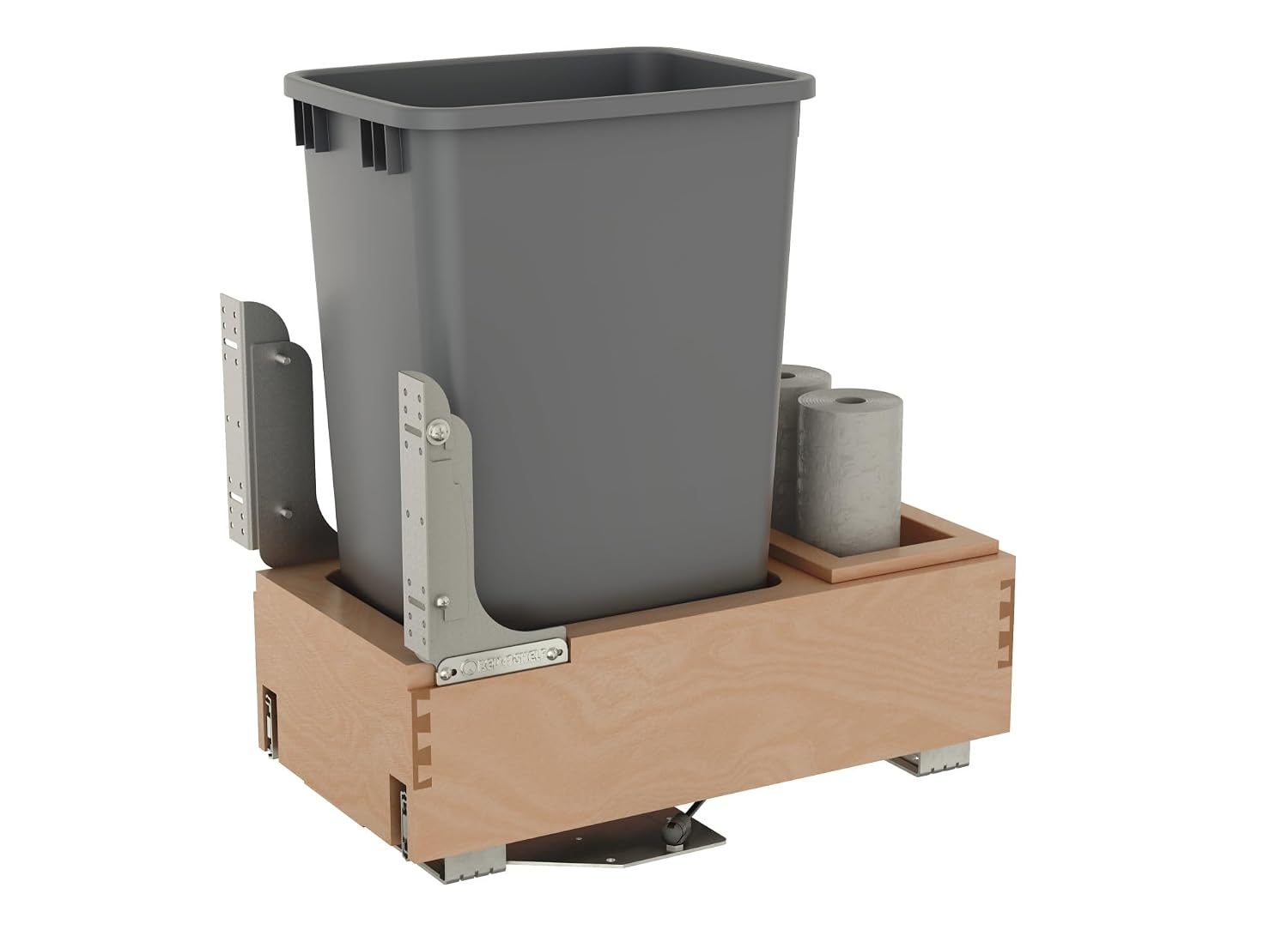 Rev-A-Shelf Pullout Under Counter Trash Can, 50 Qt 12.5 Gal Garbage Container with Soft-Close and Soft-Open Slides, Silver, 4WCBM-1550DM-1