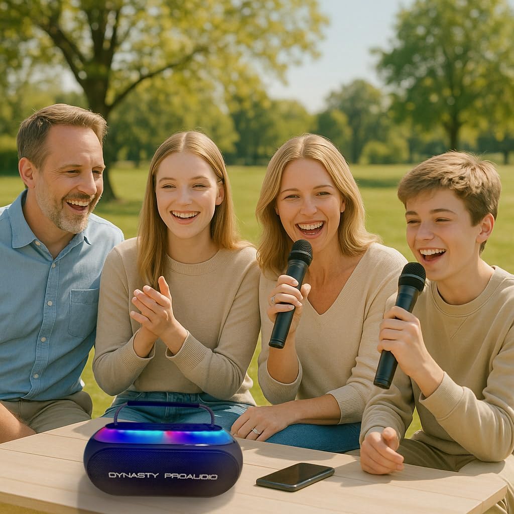 Dynasty ProAudio SB-230 Portable Bluetooth Speaker/Karaoke Machine with Two Wireless Microphones, Waterproof, Supports for USB, AUX, TF-Card