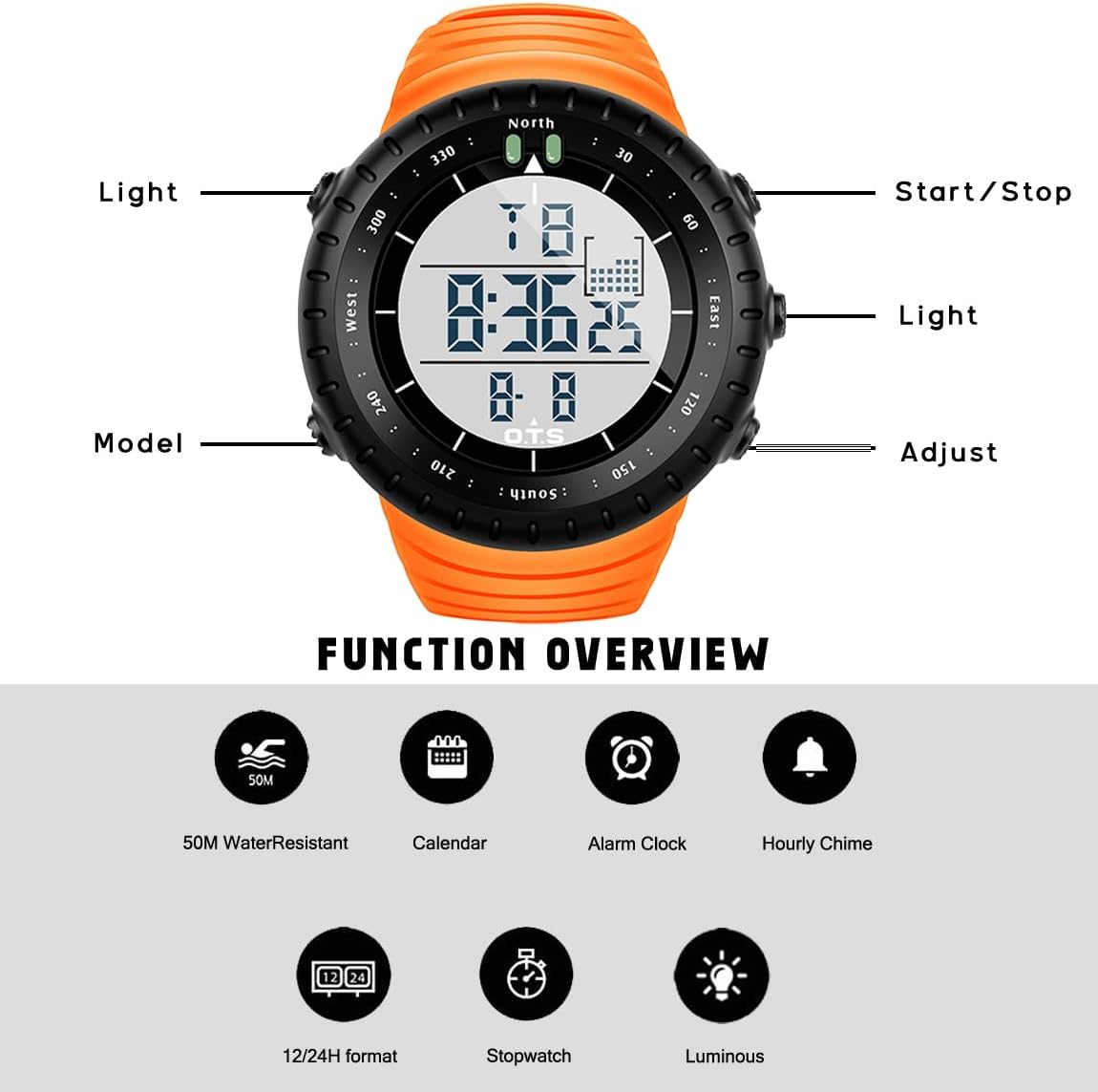 PALADA Men's Digital Sports Watch Waterproof Tactical Watch with LED Backlight Watches for Men