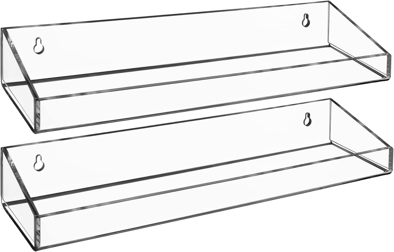AMT 2 Pack Acrylic Floating Shelves, 15" L x 4" W, Clear Bathroom Wall, Bookshelves, Invisible Display for Office, Bedroom