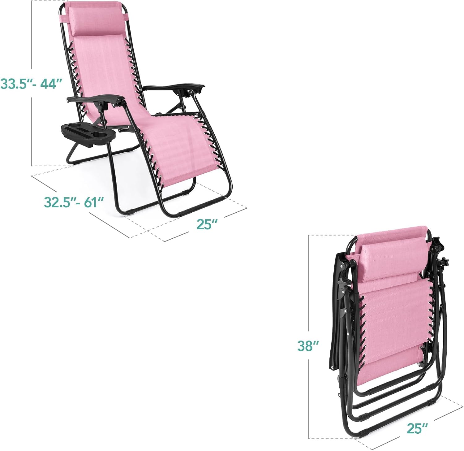 Best Choice Products Set of 2 Adjustable Steel Mesh Zero Gravity Lounge Chair Recliners w/Pillows and Cup Holder Trays - Light Blue