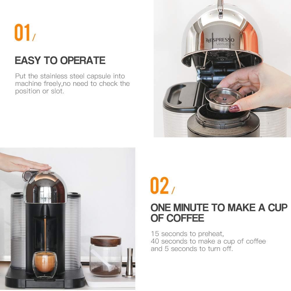 Stainless Steel Reusable Coffee Capsule, Metal Refillable Coffee Pod Brewing Espresso 70ML/2.40Z(SMALL), Compatible with N-espresso Ver-tuoPlus XN903/XN900 / Vertuo-line GCA1/ENV135/ENV150