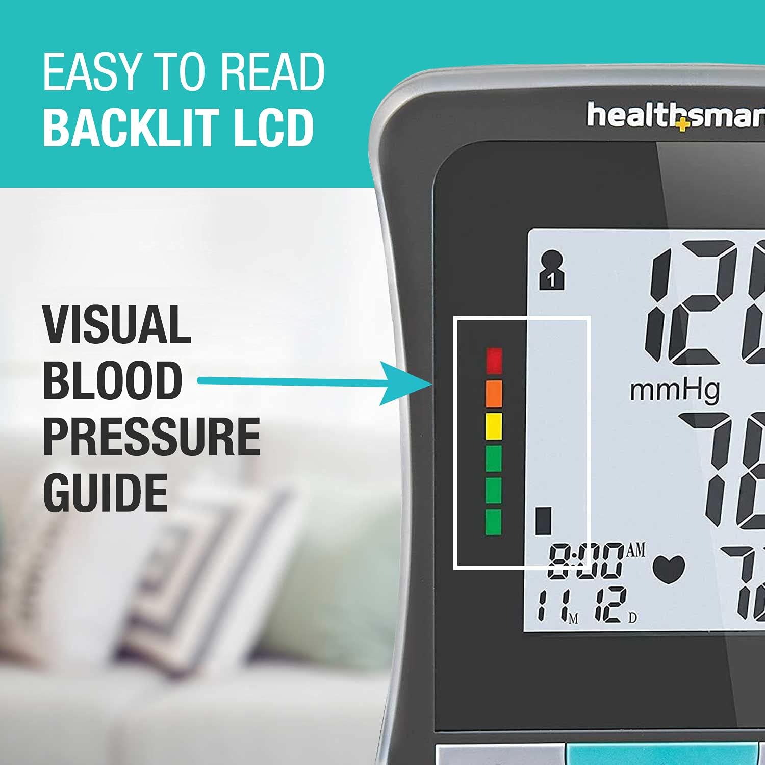 HealthSmart Digital Standard Wrist Blood Pressure Monitor with Automatic Adult Cuff That Displays Pulse Rate and Irregular Heartbeat Stores up to 60 Readings for 2 Users