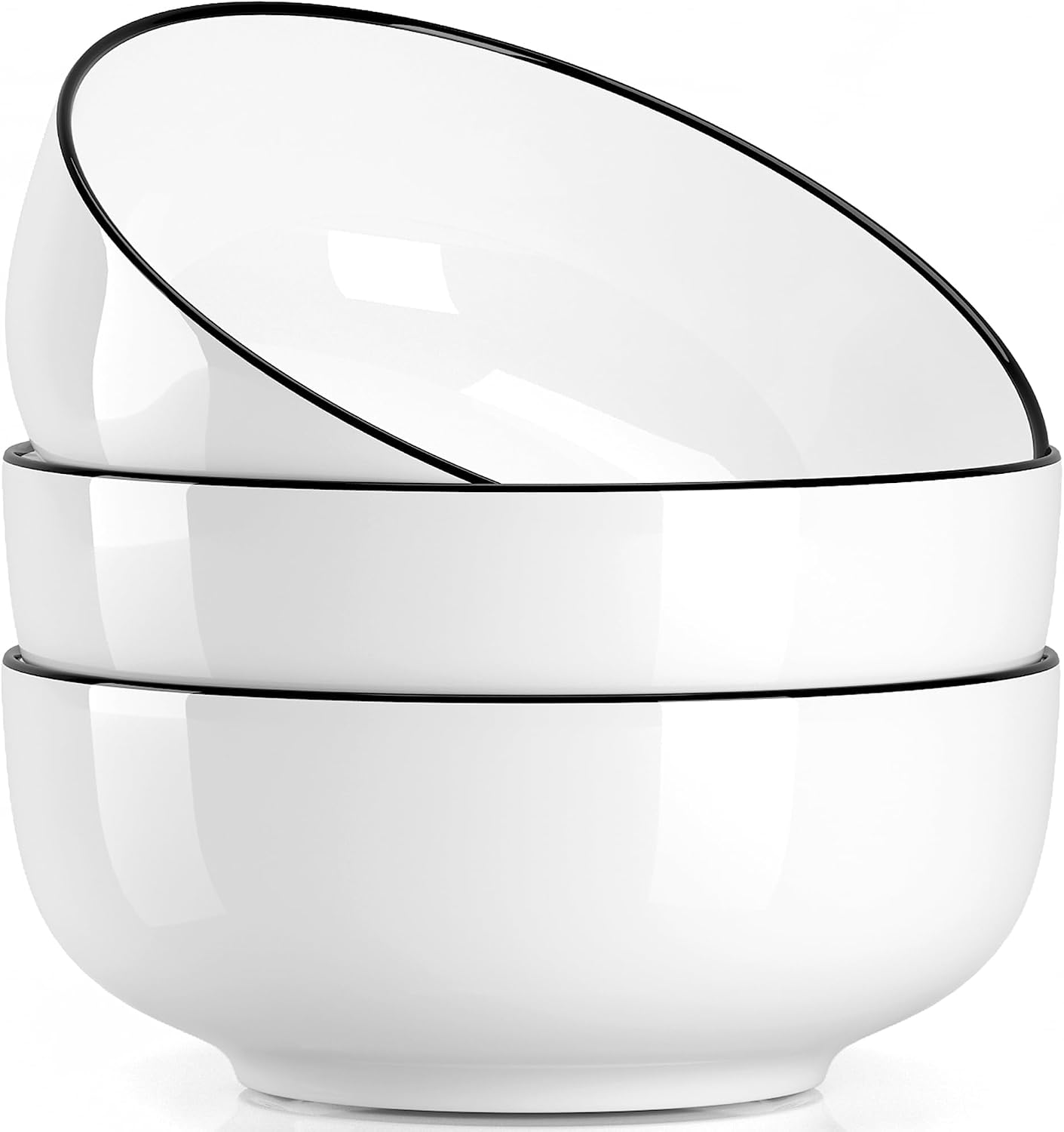 NJCHARMS Large Serving Bowls, 8'' Big Soup Bowl 60OZ Set of 3, White Ceramic Bowl for Kitchen, Pho Bowl for Pasta, Ramen, Soup, Fruit Vegetable