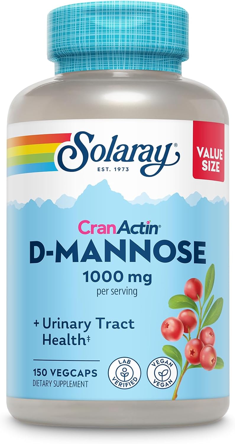 SOLARAY D-Mannose with CranActin Cranberry 400 mg, 60 VegCaps | Urinary Tract & Bladder Support - D-Mannose, CranActin Cranberry & Vitamin C - 30 Servings - Vegan, Lab Verified