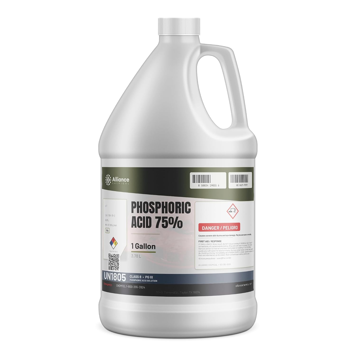 Phosphoric Acid 75% - 1 Gallon - Phosphoric Acid Cleaner for pH Control, Corrosion Inhibitor, Activating Agent, and Agriculture - Made in America - Alliance Chemical