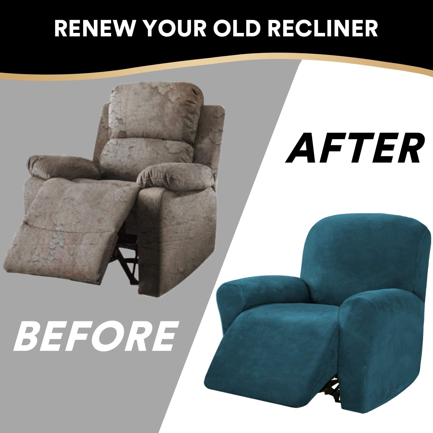PrinceDeco Recliner Chair Cover Velvet Stretch Recliner Couch Covers 4-Pieces Style Recliner Chair Covers Recliner Cover for Reclining Chair