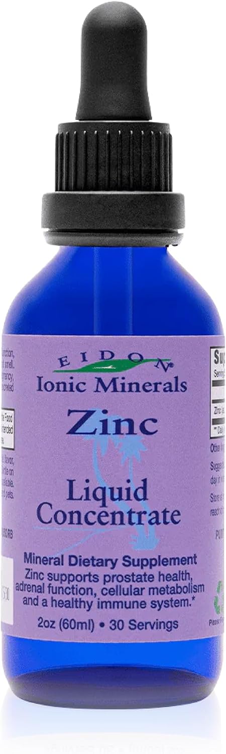 Eidon Ionic Minerals - Liquid Zinc Concentrate, Ionic Zinc Sulfate - 2 oz | Supplement Drops for Men, Women, & Kids, Support Immune System, Hair and Skin, Liver and Kidney Health