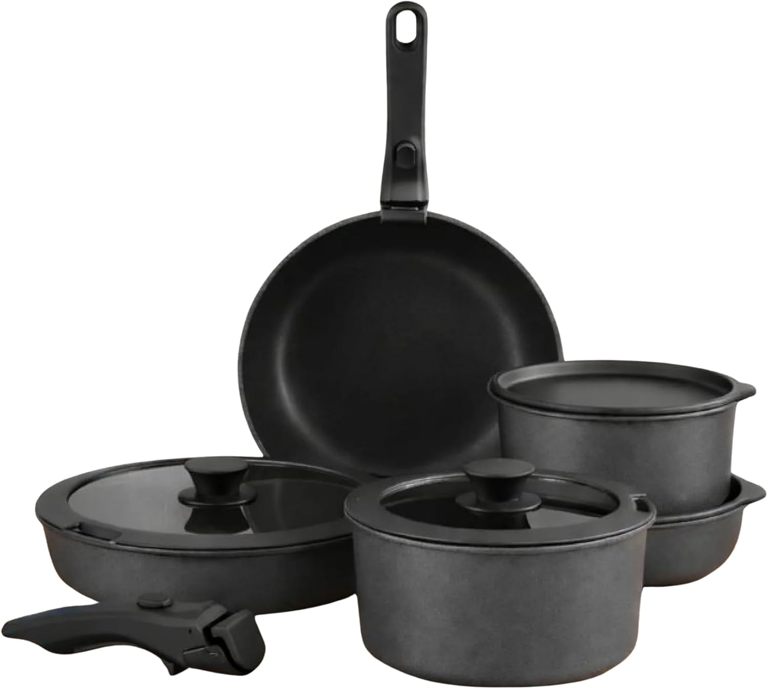 GOURMETIFIC® Pots and Pans Cookware Set [11 PCS] - Non Toxic Ceramic Coated Cooking Ware - Induction, Gas & Oven Kitchenware - Non Stick Pot & Pan Removable Handles & Stackable - ME (Emerald Green)