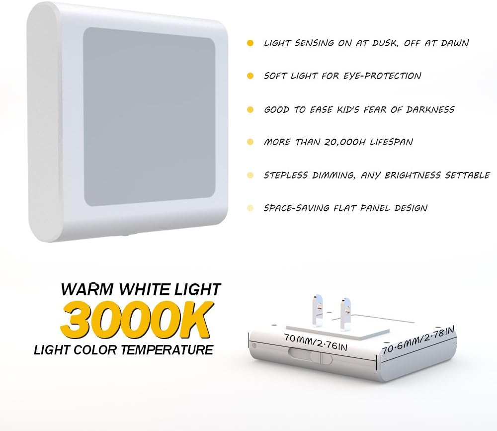 MAZ-TEK Plug in Dimmable Led Night Light with Auto Dusk to Dawn Sensor, Soft Warm White Nightlights for Hallway, Bedroom, Kids Room, Kitchen, Stairway