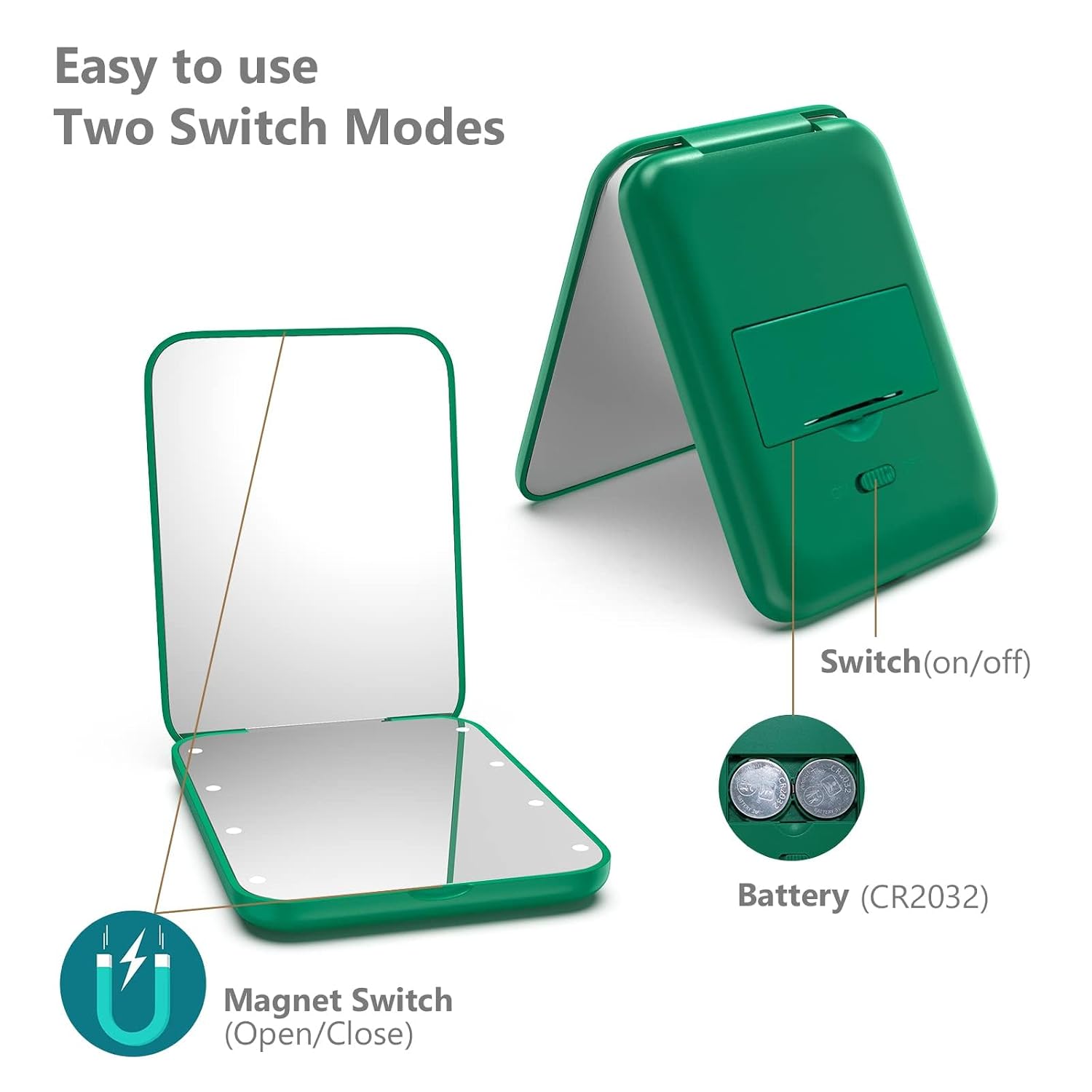 Kintion Pocket Mirror, 1X/3X Magnification LED Compact Travel Makeup Mirror with Light for Purse, 2-Sided, Portable, Folding, Handheld