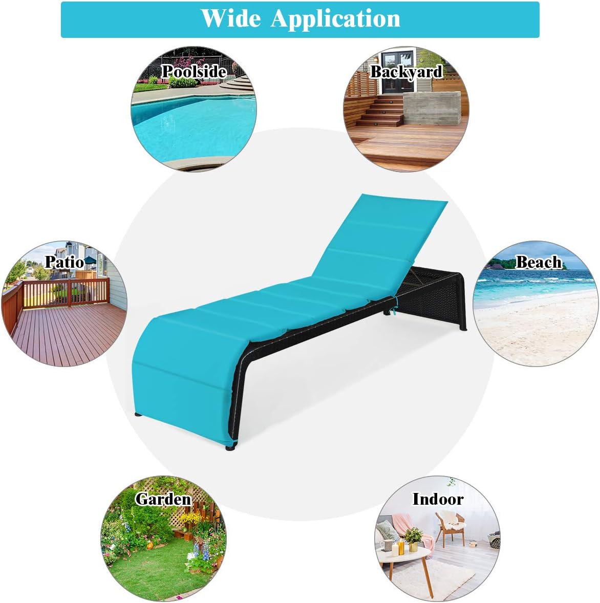 Tangkula Outdoor Chaise Lounge Chair, 5-Position Adjustable Rattan Recliner Chair w/Cushioned Seating and Adjustable Feet