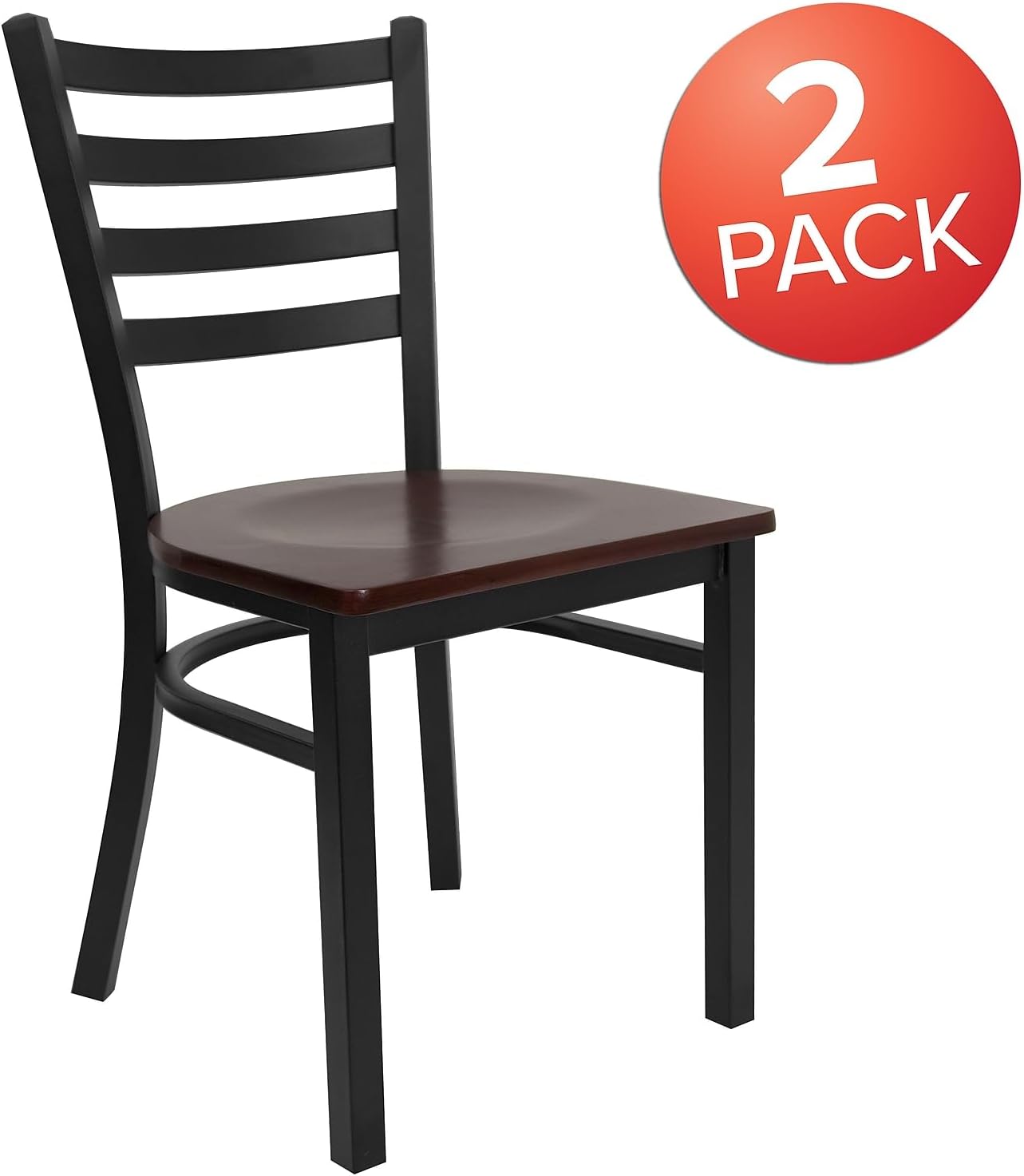 Flash Furniture Hercules Series Commercial Ladder Back Restaurant Chairs, Modern Lightweight Metal Dining Chairs with Padded Seats, Set of 2, Black
