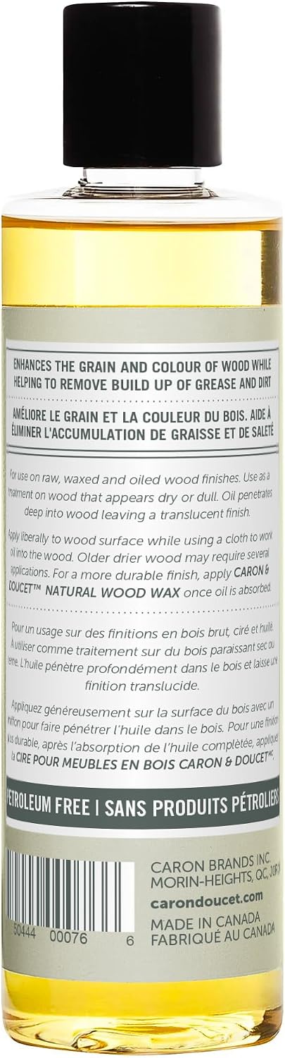 CARON & DOUCET - Natural Wood Conditioning Oil - 100% Plant Based Wood Conditioning and Polishing Oil - Orange Scented - Suitable for Natural Furniture (8oz)