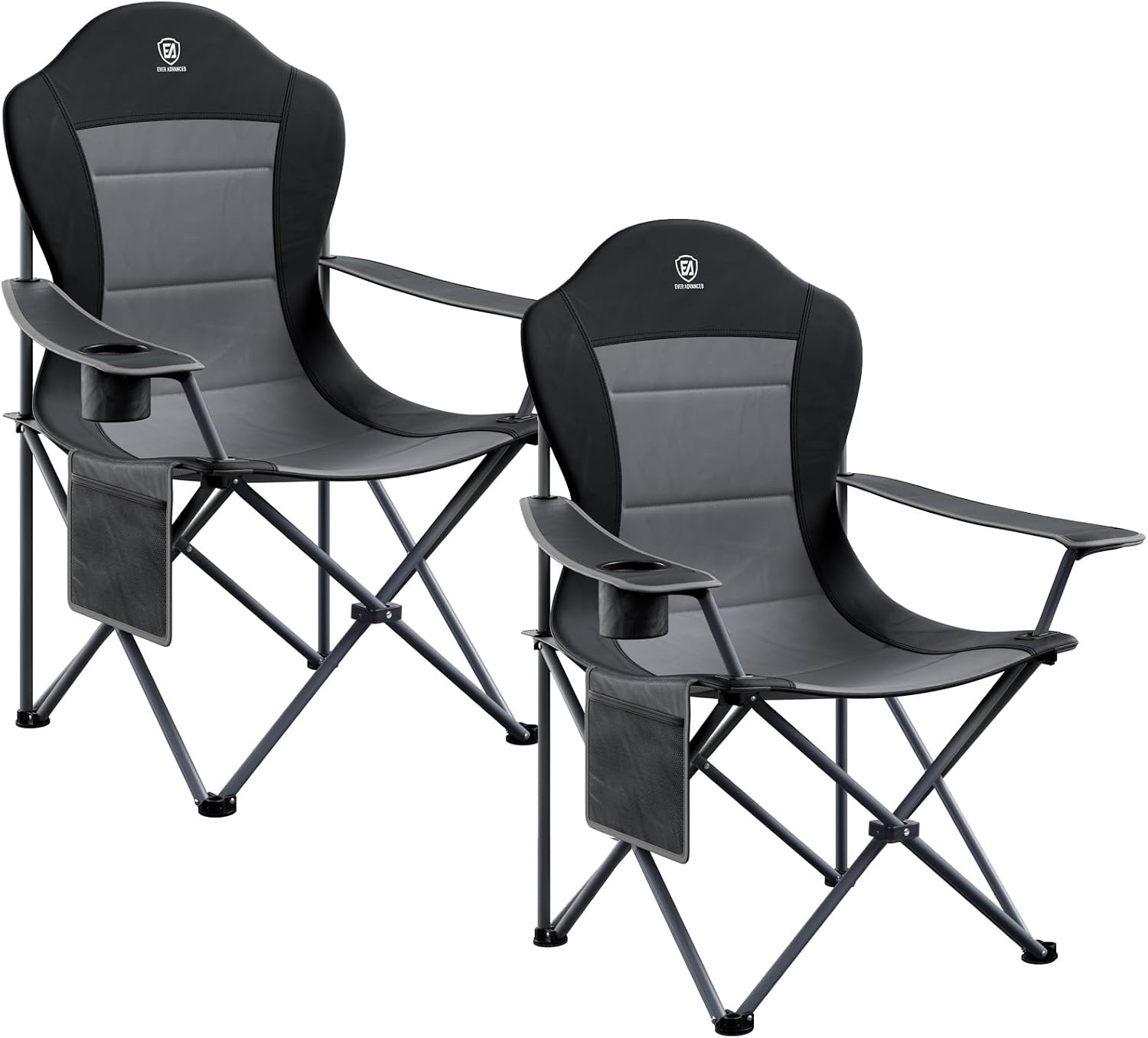 EVER ADVANCED High Back Folding Camping Chair Oversized and Fully Padded, Portable Quad Camp Lawn Chair Up to 400 lbs, with Cup Holder Armrest Carrying Bag