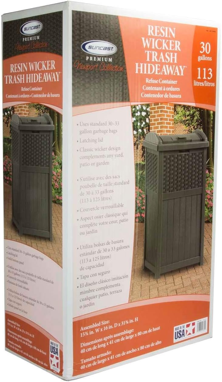 Suncast 2 Pack 33 Gallon Commercial Outdoor Trashcan Hideaway with Lid for 30 to 33 Gallon Trash Bags for Garage, Backyard, or Garden, Brown