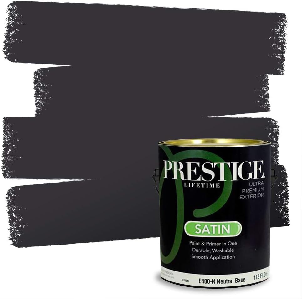 PRESTIGE Paints Exterior Paint and Primer In One, 1-Gallon, Satin, Comparable Match of Sherwin Williams* Black Magic*