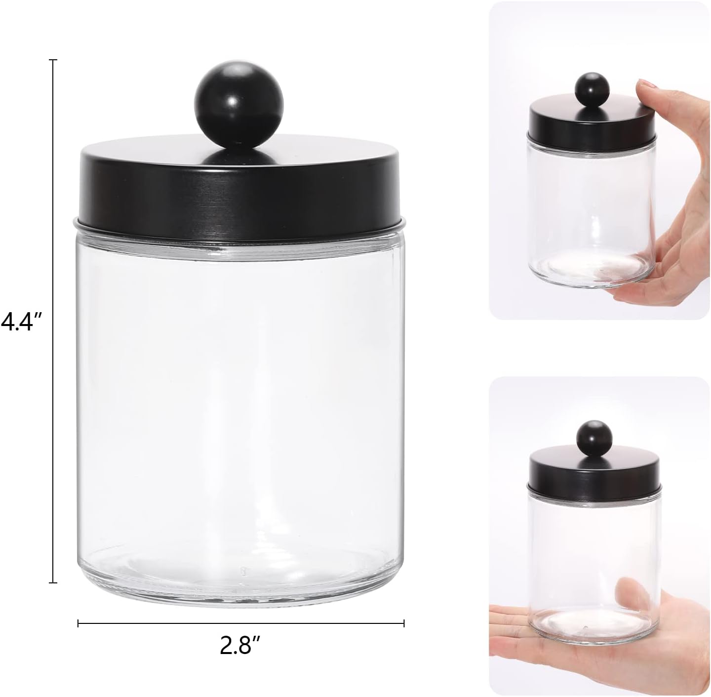 Tbestmax Glass Qtip Holder Dispenser, 10-Ounce Bathroom Containers Apothecary Jars with Metal Lids for Cotton Ball Swab Pad (4 Pack)