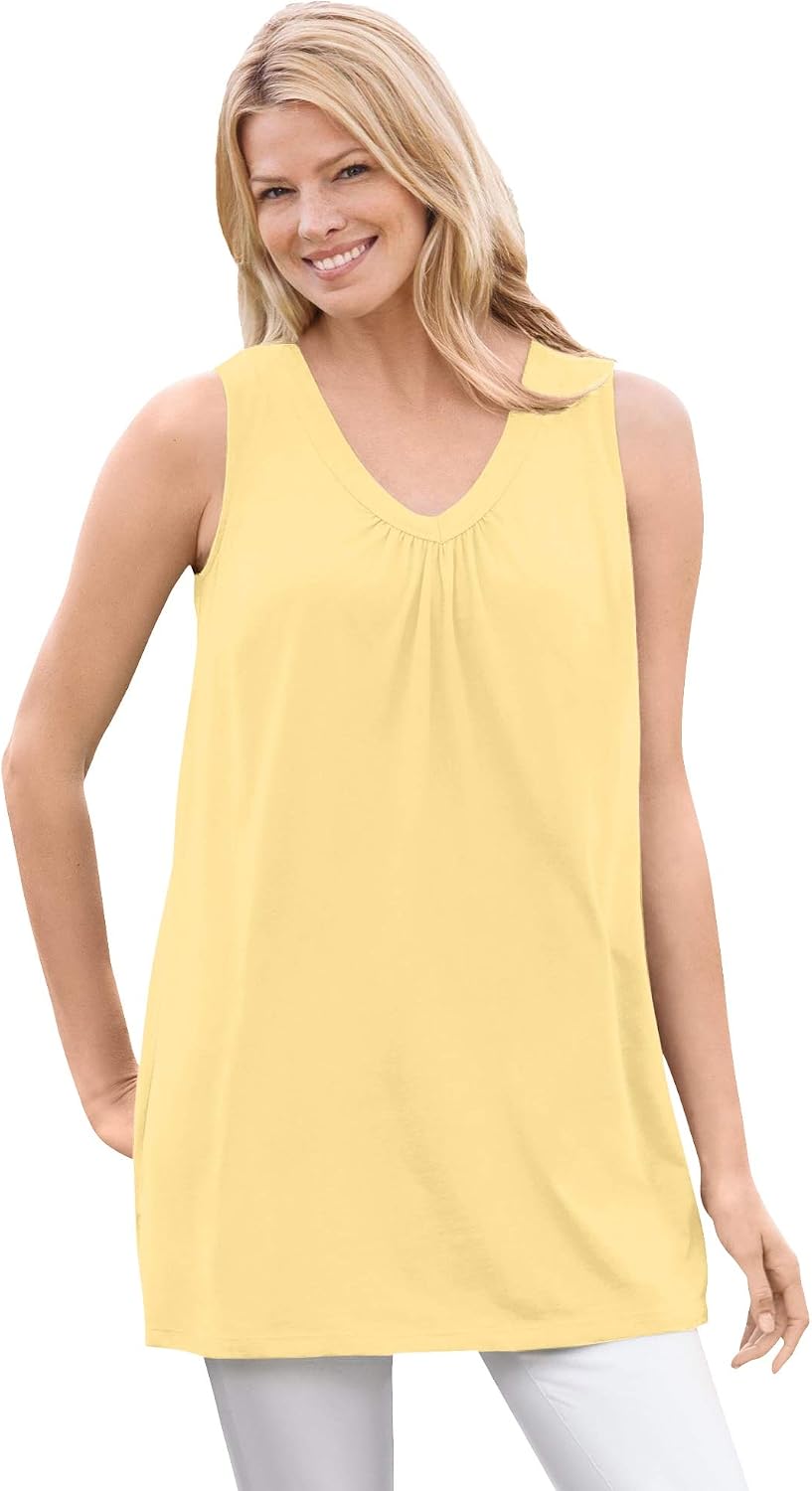 Woman Within Perfect Sleeveless Shirred V-Neck Tunic
