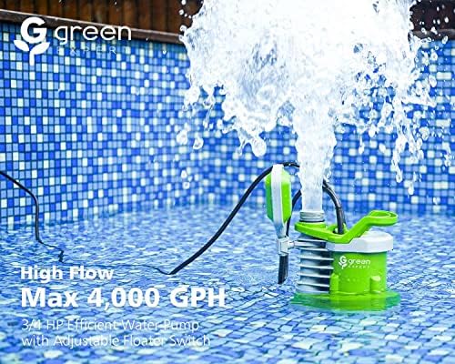 Green Expert 3/4HP Submersible Sump Pump Max 4000GPH High Flow Adjustable Float Switch Manual Automatic for Easy Water Removal in Pool Hot Tub