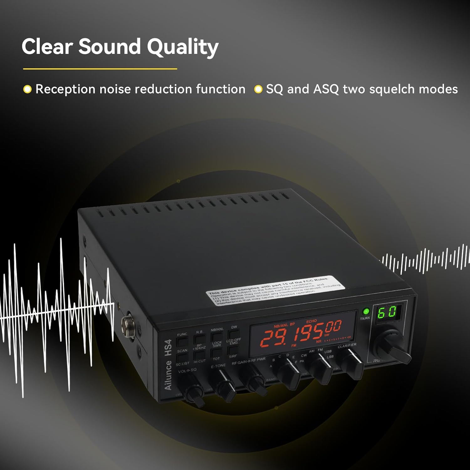 Retevis Ailunce HS4 10 Meter Radio, SSB CW AM FM PA Ham Radio Base Station | High Power Mobile Transceiver, Noise Reduction, SWR Protection, ASQ