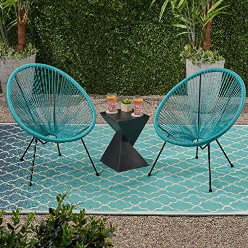 GDFStudio Noble House Anson Outdoor Hammock Weave Chair in Teal and Black (Set of 2)