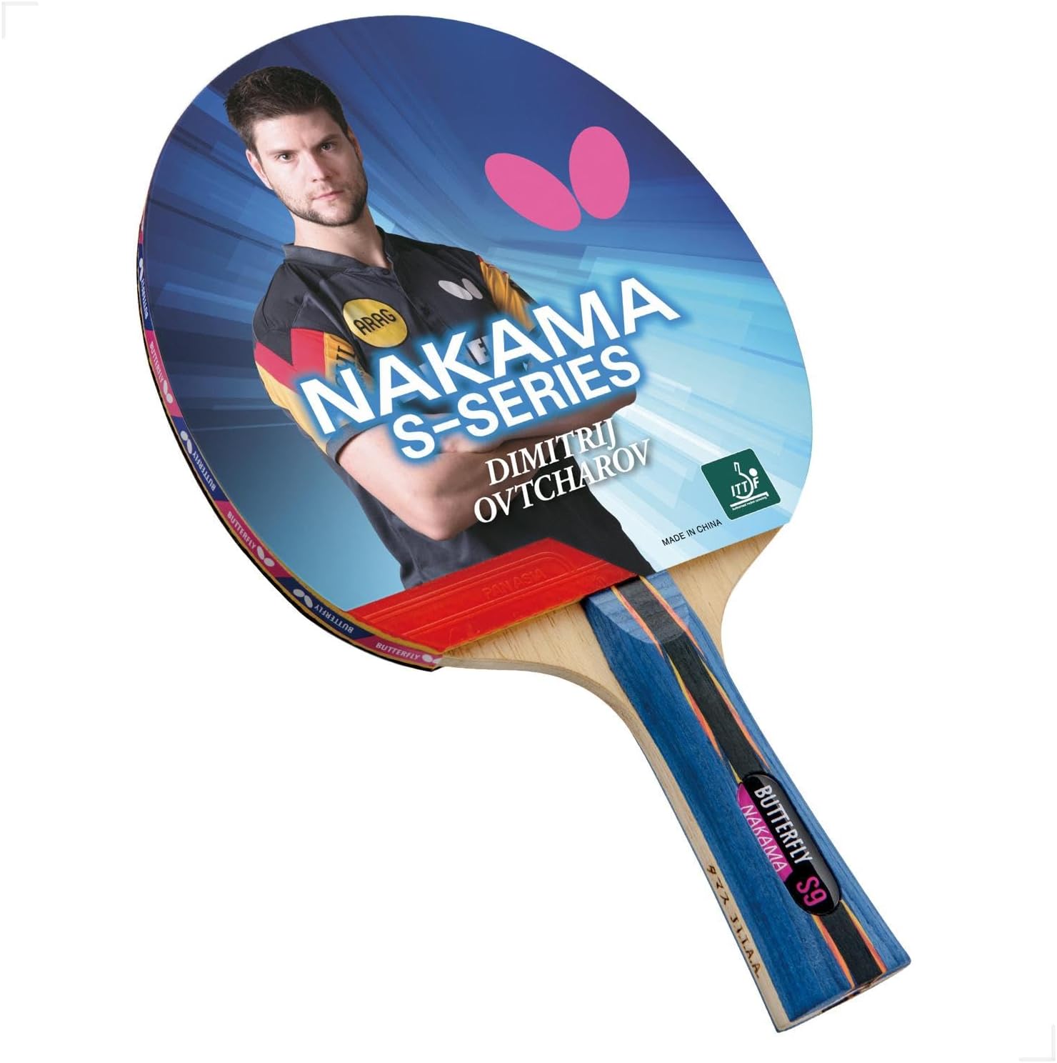 Butterfly Nakama S-9 Table Tennis Racket – ITTF Approved Ping Pong Paddle – Pan Asia Table Tennis Rubber and Thick Sponge Layer Ping Pong