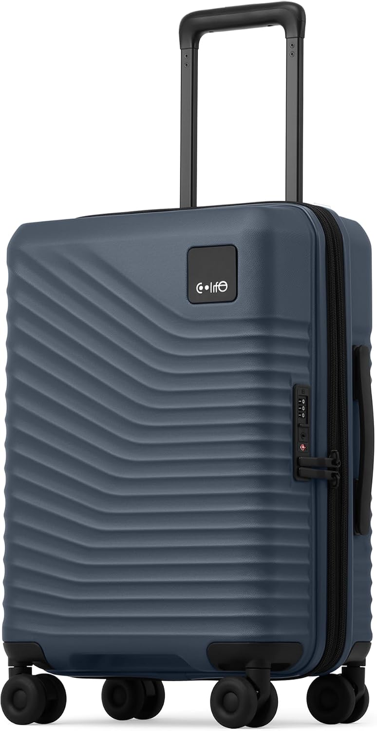 Coolife Luggage Carry-On, Lightweight PC Hardside Suitcase, 20-Inch, Black | Expandable Carry-On, Dual Spinner Wheels, TSA-Approved Lock, Upgraded PC Hardshell, Durable Travel Suitcase