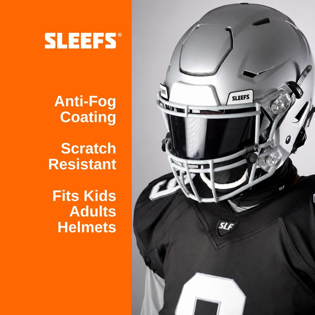 SLEEFS Clear Football Visor for Helmet - Professional Football Visor - Face & Eye Shield - Fits Youth & Adult Helmets - Includes Quick Visor Clips