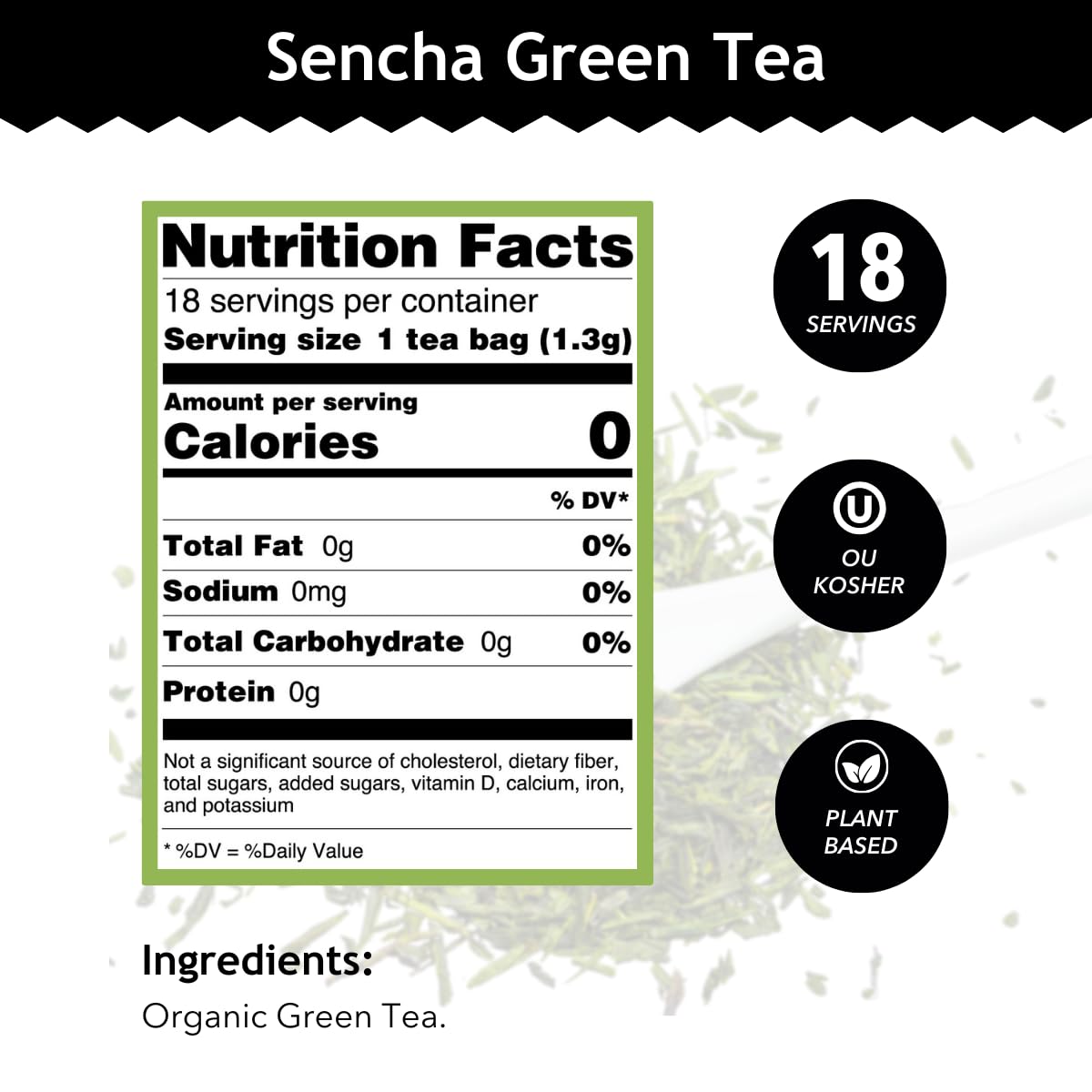 Buddha Teas - Organic Sencha Green Tea - For Health & Wellbeing - Japanese Green Tea - With Antioxidants & Minerals - Clean Ingredients - Caffeinated - OU Kosher & Non-GMO - 18 Tea Bags (Pack of 1)
