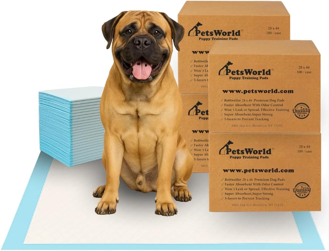 PetsWorld 2XL Dog Pee Pads 28"x44" 1200 Count – Extra Large Pet Pee Pads for Dogs & Puppies, Heavy Duty Leak-Proof Dog Training Pads