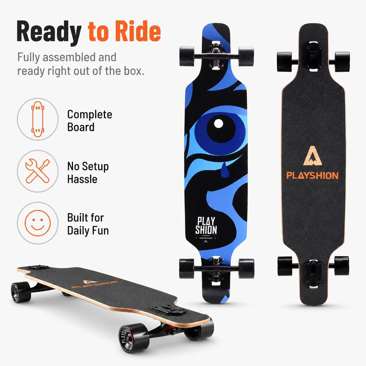 Playshion 39 Inch Drop Through Longboard Skateboard for Beginners