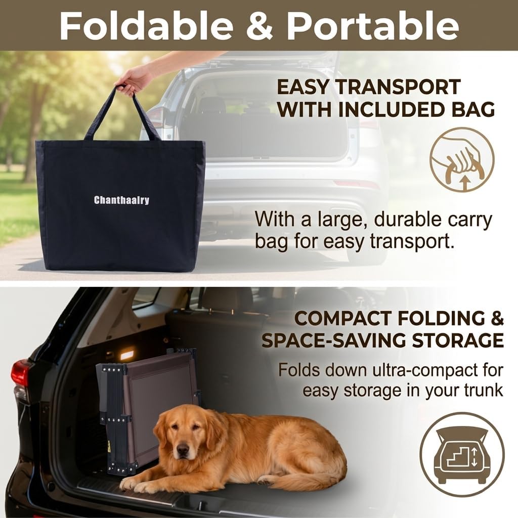 Dog Stairs for Car, 5 Steps Extra Wide Dog Ramps for Large Dogs, Foldable Lightweight Pet Steps for High SUV Truck Bed Couch