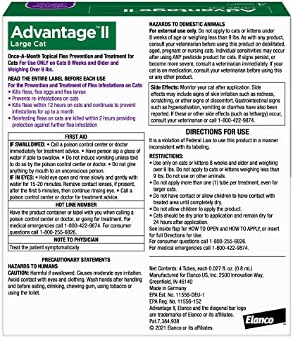 Advantage II Large Cat Vet-Recommended Flea Treatment & Prevention | Cats Over 9 lbs. | 4-Month Supply