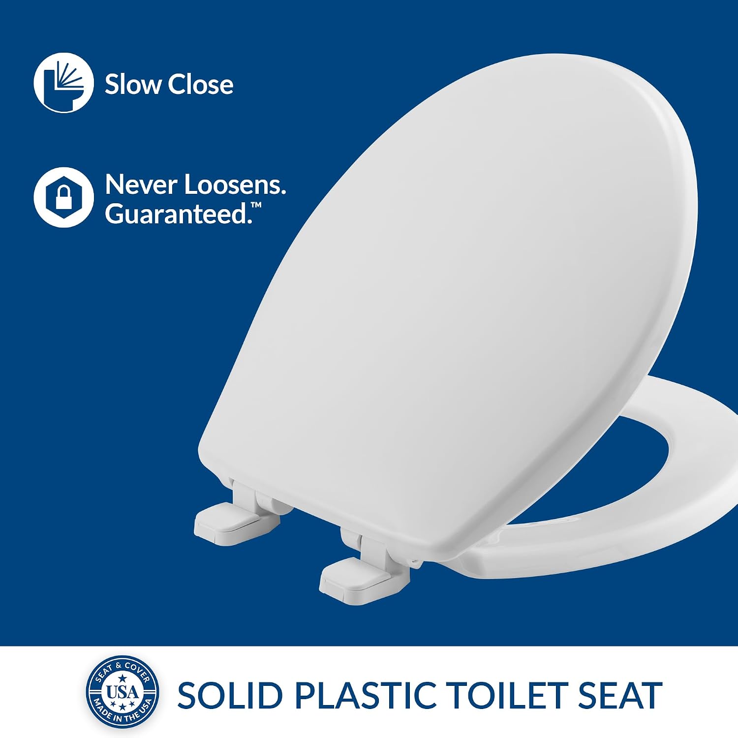 Mayfair Caswell Modern Slow Close Toilet Seat, Durable Plastic, Elongated, White